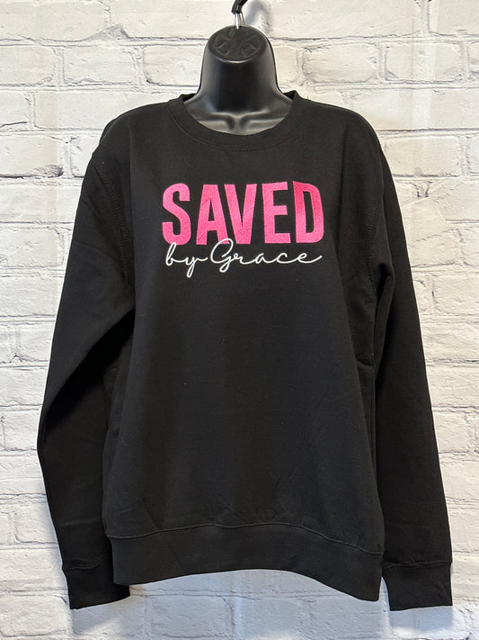 Embroidered Saved By Grace Crewneck